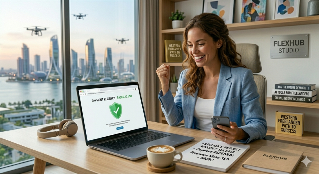 Freelancer making money online with AI tools.